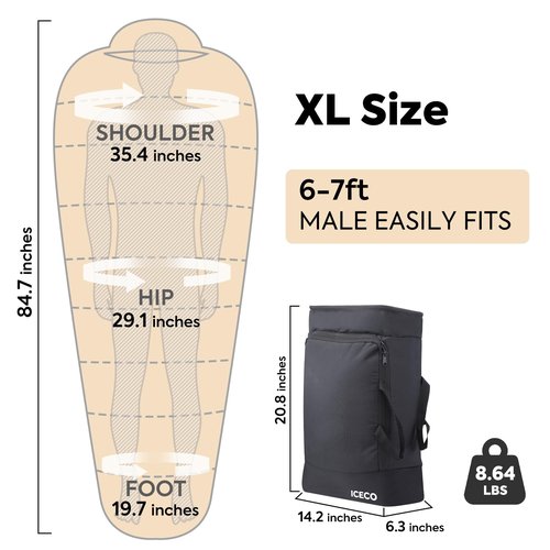 ICECO XL Sleeping Bags for Adults Cold Weather, 0 Degree Sleeping Bag, 3 Seasons Backpacking Sleeping Bag for Kids, Adults, Warm & Washable Winter Sleeping Bags for Camping, Traveling, Outdoor