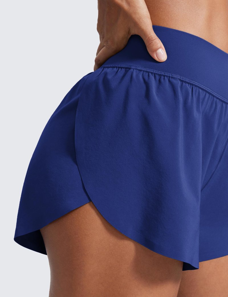 CRZ YOGA High Waisted Split Running Shorts for Women 3" - Comfy Mesh Liner for Workout Athletic GymTrack Quick Dry Larkspur Blue X-Small