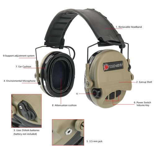 TACGZGJSM TAC200PRO Electronic Noise Canceling Headphones,Ear Protection,with Gel earpads,for Airsoft,Hunting,Shooting (Tan)