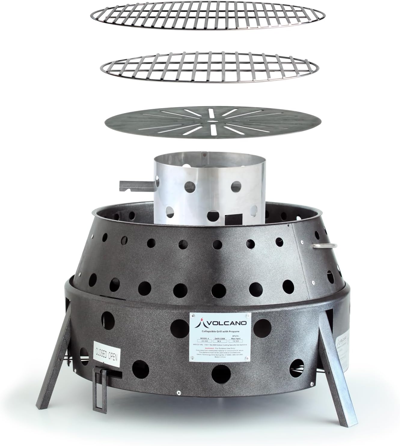 Volcano Grills 3-Fuel Portable Camping Stove/Fire Pit, Charcoal, Collapses Down to 5 inches; for Convenient Portability and Storage (VL-20-300)