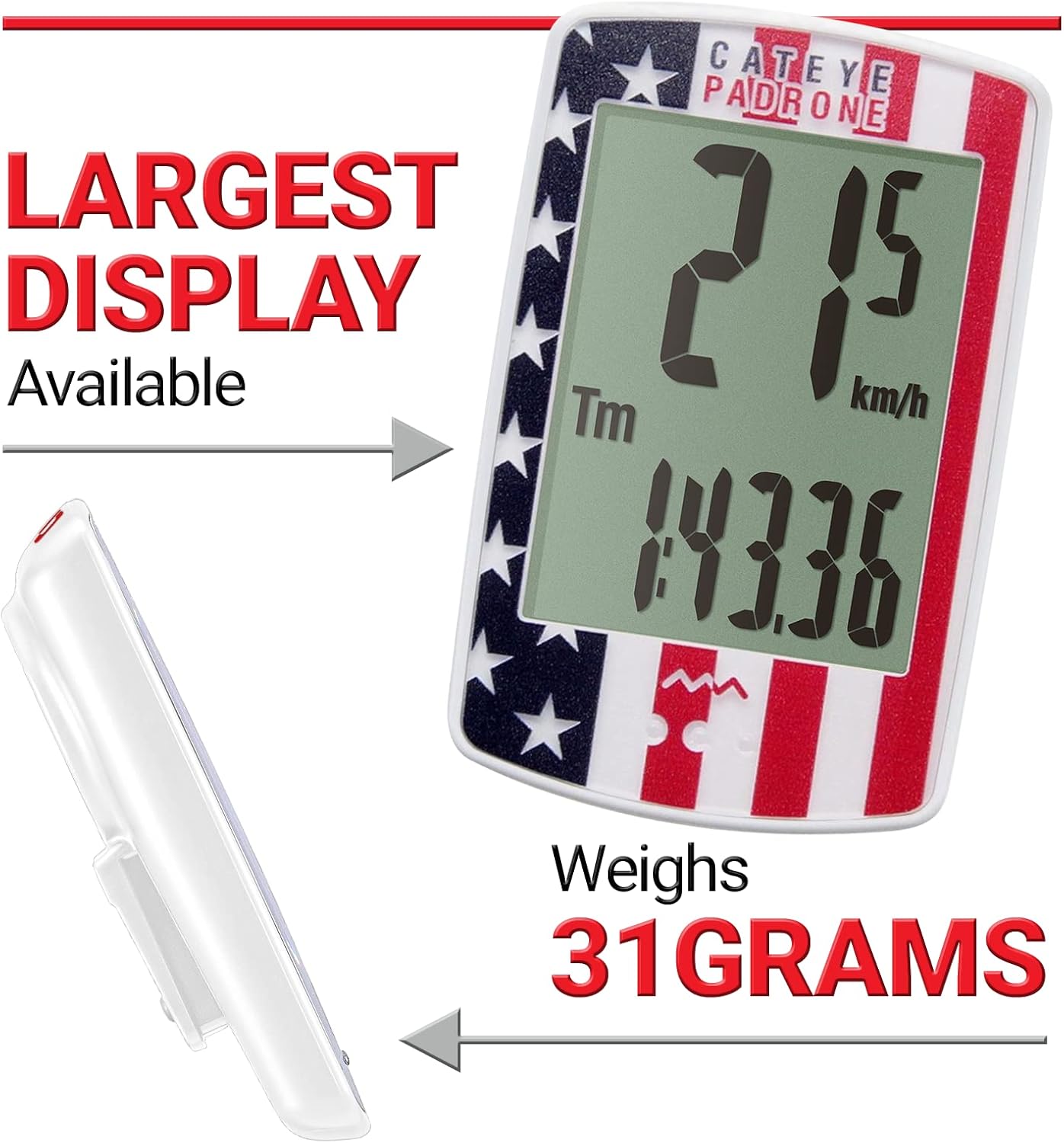 CATEYE Padrone Wireless Bike Computer – Oversized Display Cyclocomputer, Wireless Speedometer & Odometer, FlexTight™ Mount, Auto Start/Stop, Programmable Odometer