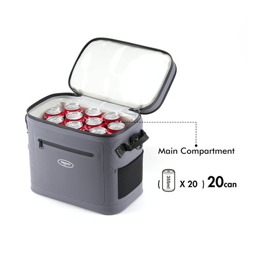WOOVO 20 Can Cooler Bags Insulated, 100% Leakproof Design with Welded Seams, Soft-Sided Ice Chest for Camping, Picnic (Airtight Zipper, Adjustable Strap, Mesh Pockets, Bottle Opener), Grey