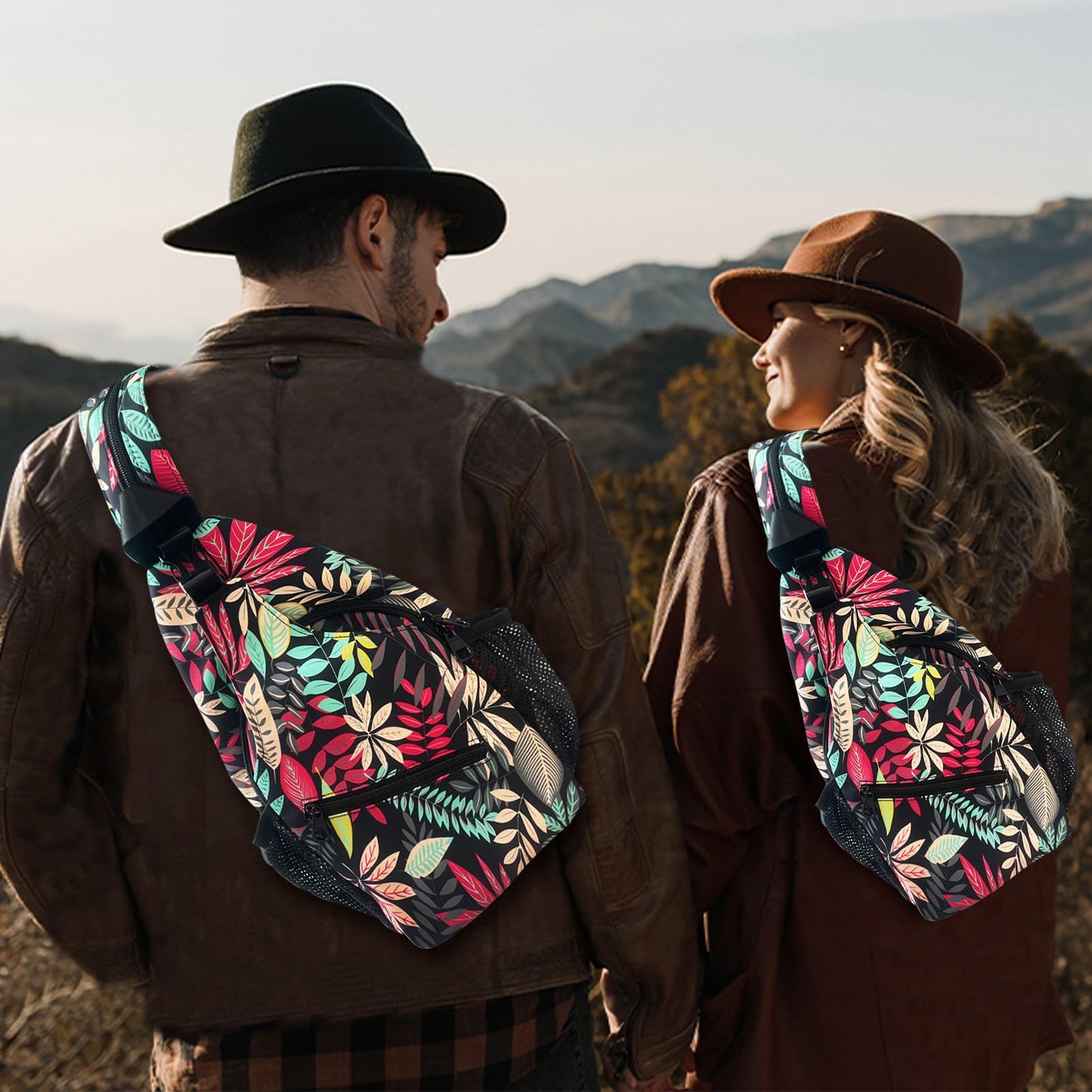 LAIPUTER Red Leaves Sling Bag For Women Men Crossbody Chest Bag Trendy Shoulder Bags Backpack Two-Purpose Bag Casual Daypacks Belt Bag For Travel Hiking