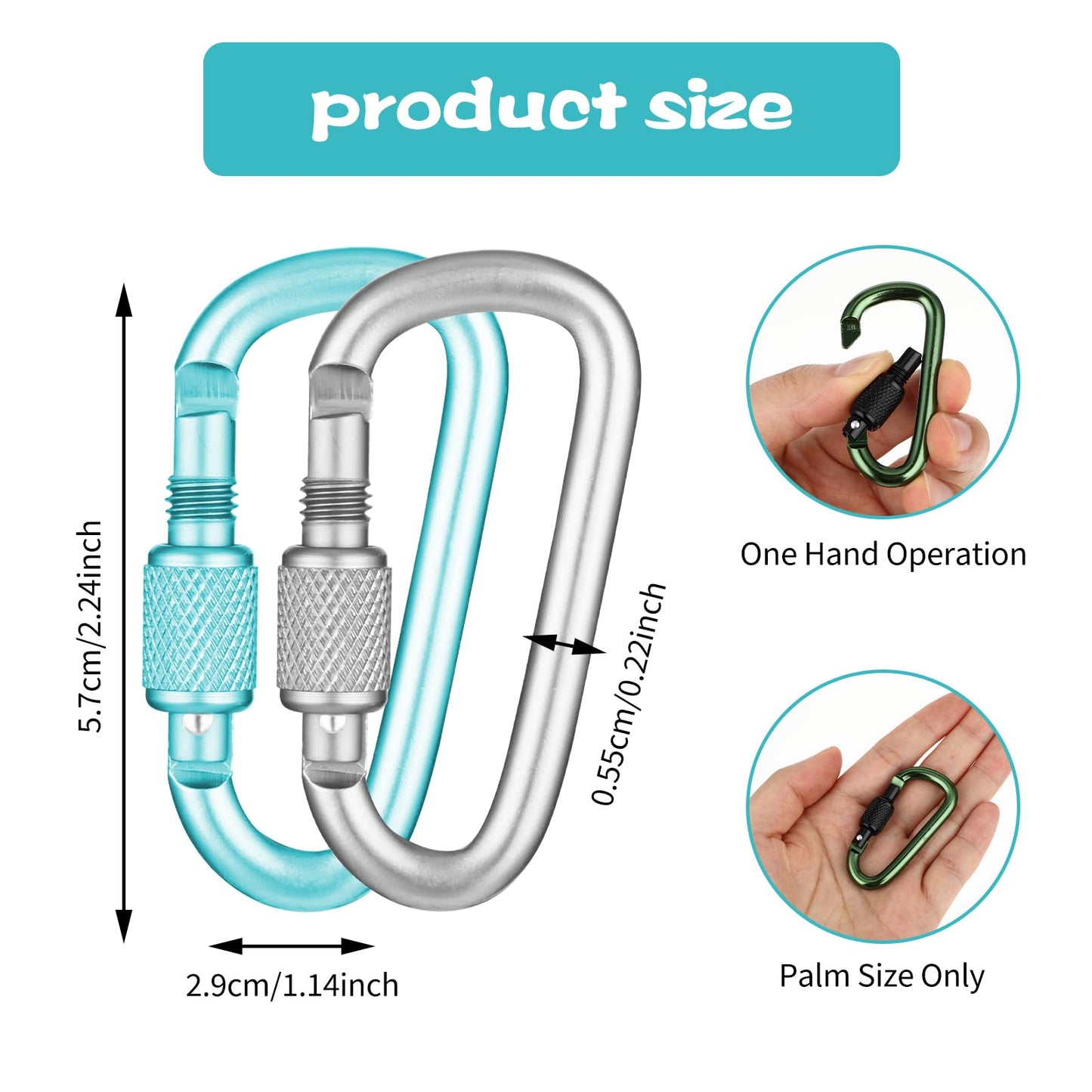 8 Pcs Locking Carabiner, Ymapinc D-Ring Locking Carabiner Keychain Hiking D Clips, Snap Hook Sport Accessories for Outdoor Camping Hiking Keychain Dog Leash