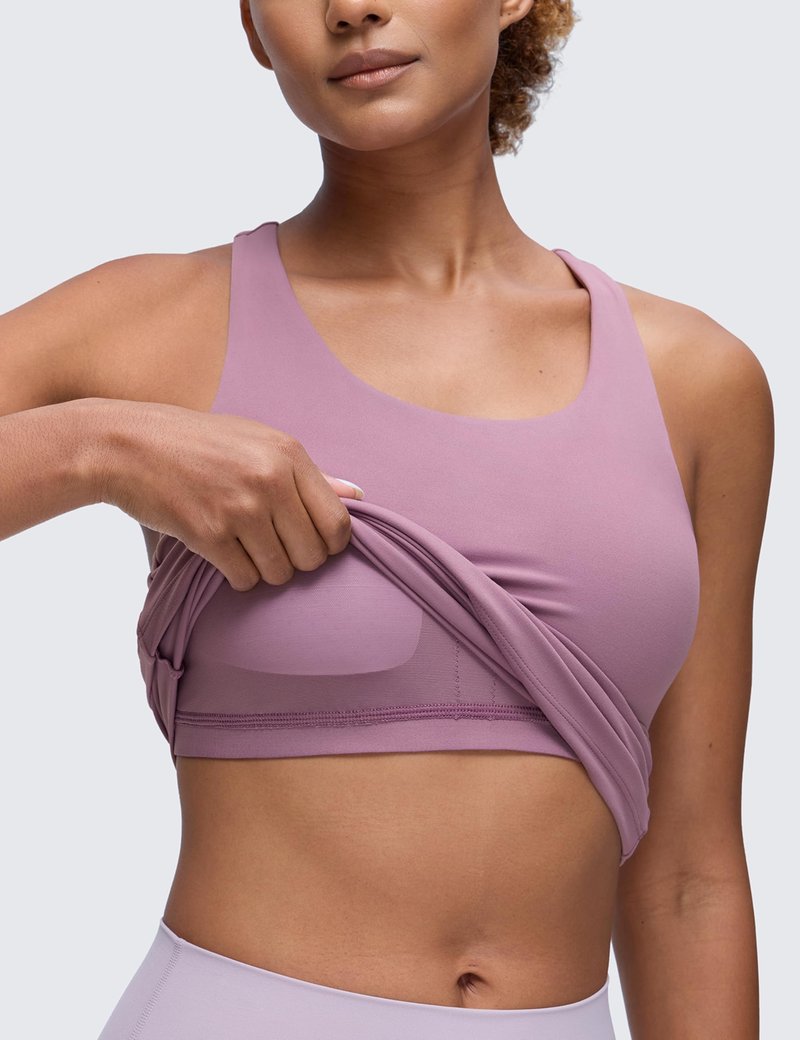 CRZ YOGA Butterluxe Workout Racerback Tank Tops for Women - Padded Athletic Spandex Yoga Shirts with Built in Bra Light Lavender Large
