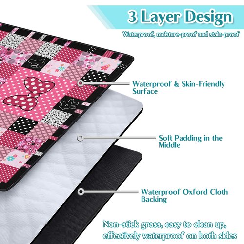 awufncksn Pink Picnic Blankets Waterproof Foldable, 60″X80″ Checkered Thick Picnic Mat Outdoor Blanket for Grass, Cute Beach Blanket Sandproof Picnic Accessories for Camping Party Park Girls Gifts