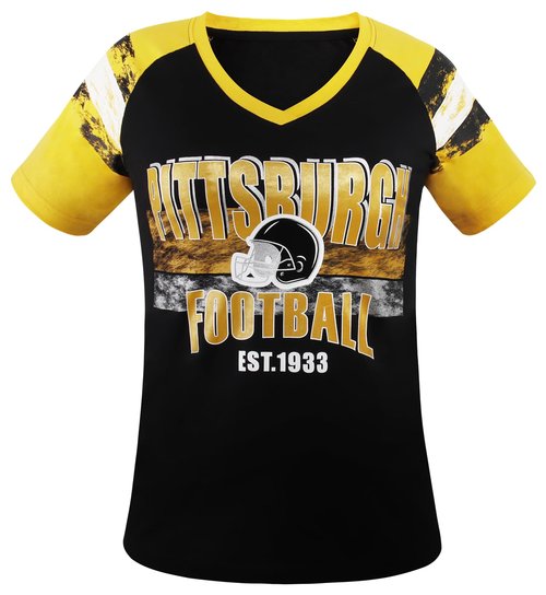 Geneisteck Womens Football Fans V Neck City Raglan T-Shirts - Black & Yellow X-Large