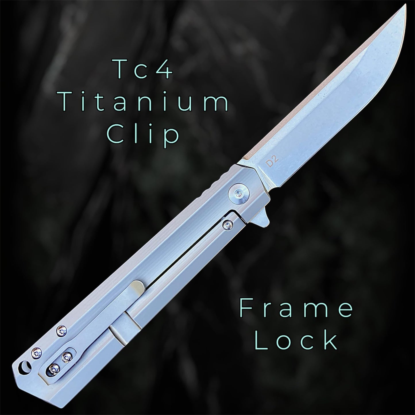 TACTICAL GEARZ Titanium Pocket Knife for EDC, Solid Tc4 Titanium Handle, Stonewashed D2 Steel Blade, Includes Sheath (Titan)