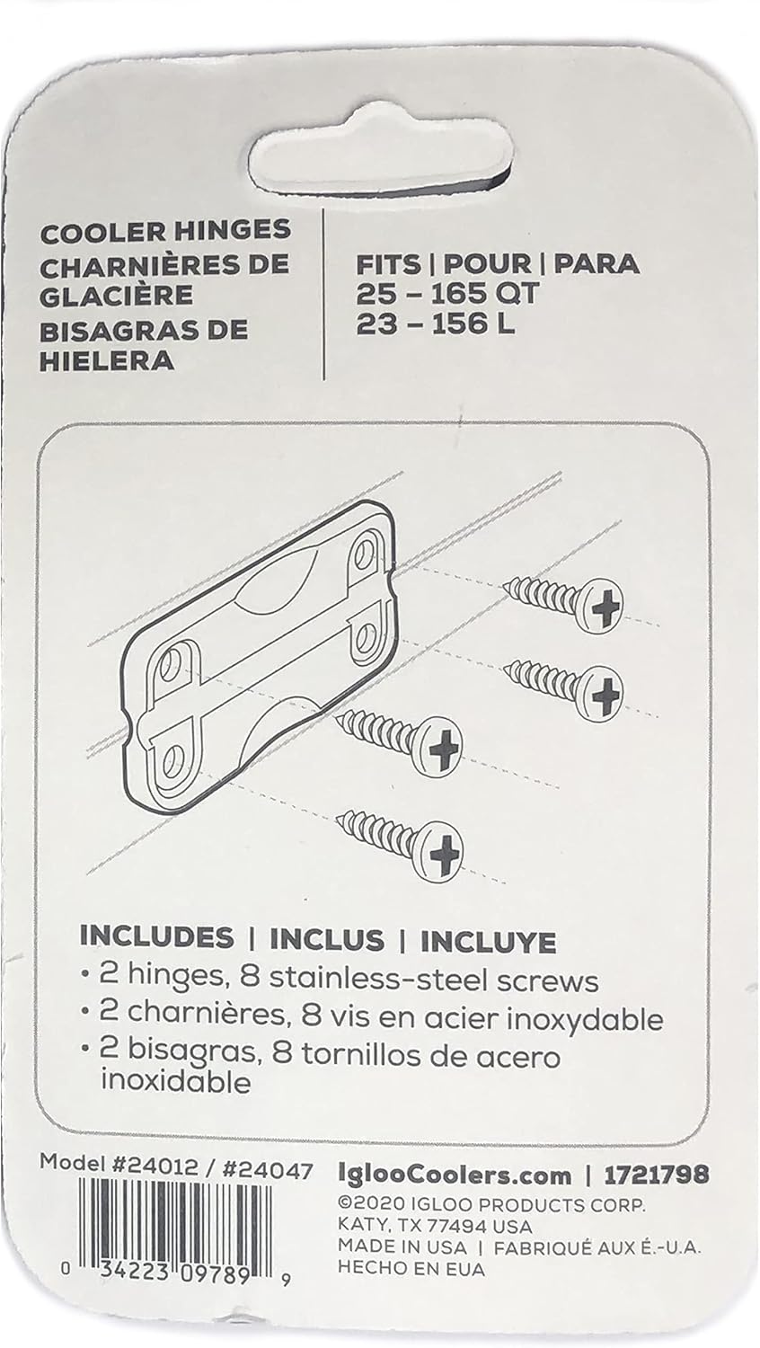 Igloo 24012 Plastic Hinges for Ice Chests (1-Pair), White, Standard Size, Contain UV Inhibitors