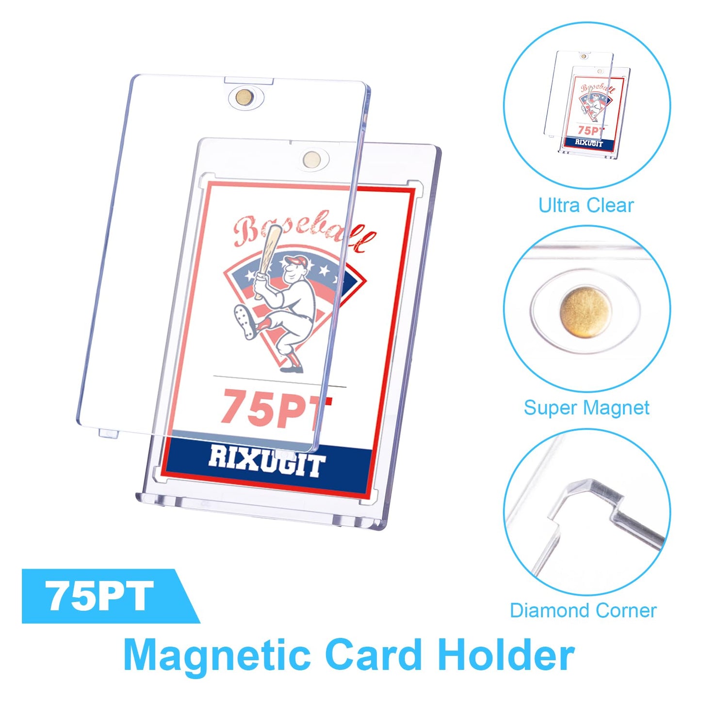20-Pack One Touch Magnetic Card-Holder - 75pt Card Magnetic Case, Magnet Card Holder for Baseball, Football, Basketball, Hockey, Gaming Sports Cards, Trading Cards Collectibles Safe Storage