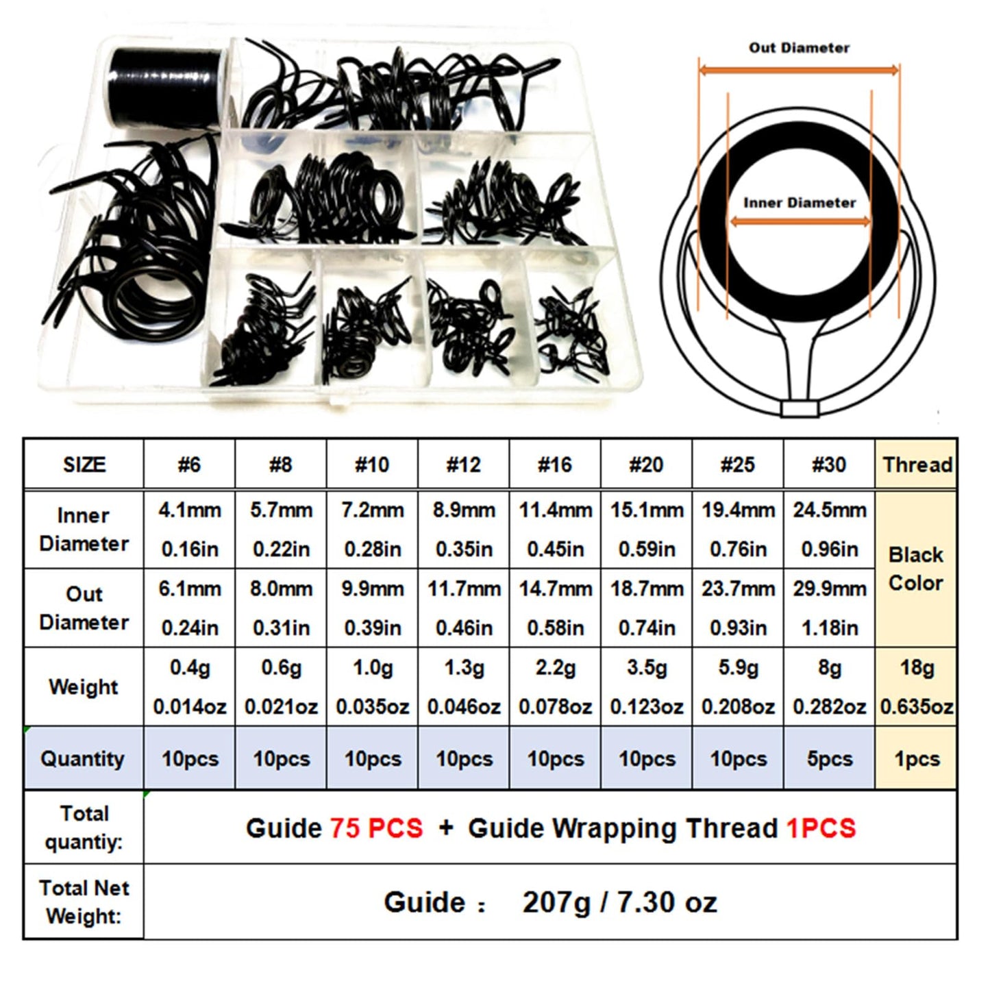 Kalavarma Fishing Rod Guides Repair Kit - Stainless Steel Ceramic Ring Replacement Set