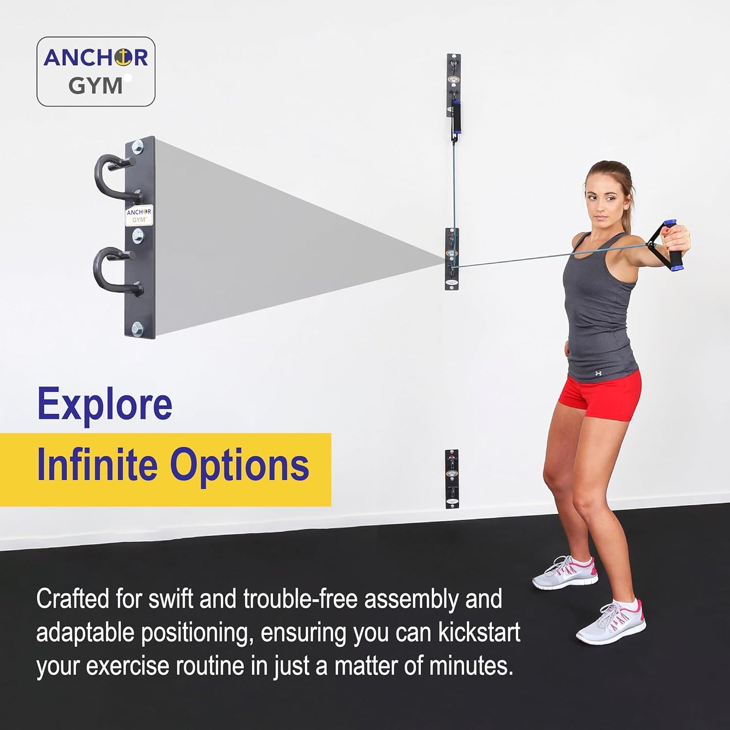 Anchor Gym Core Station - Wall Mount Workout Anchors for Resistance Band, Three Units with Two Hooks for Exercise Bands, Body Weight Straps, Strength Training - (Wood Mounting Screws Included)
