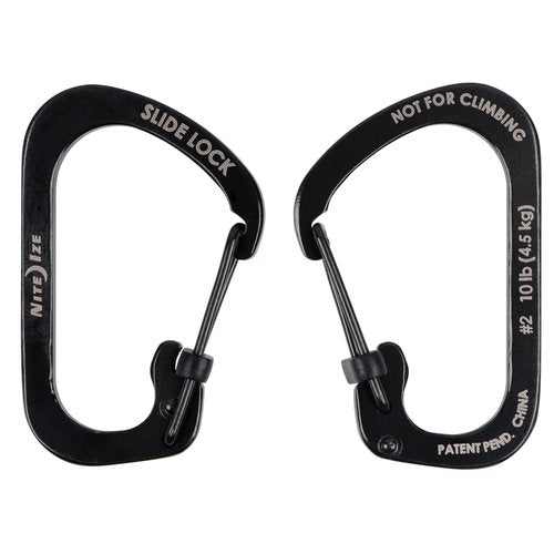 Nite Ize SlideLock Carabiner Stainless Steel - Key Holder for Daily Use - Secure Keychain Organizer with Lock - Lockable Carabiner Fits Multiple Keys - Size 2, Black (5 Pack)