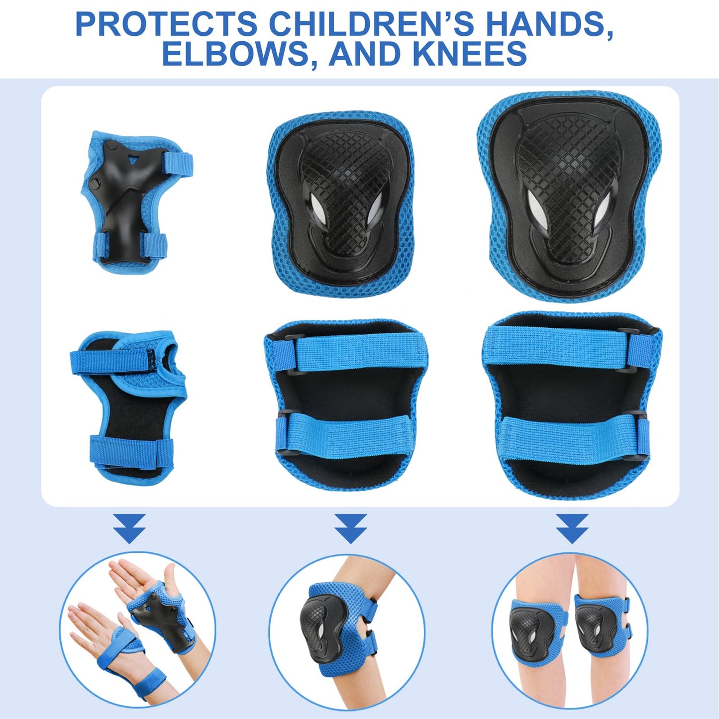 KAMUGO Kids Bike Helmet, Toddler Helmet for Ages 2-8 Boys Girls with Sports Protective Gear Set Knee Elbow Wrist Pads for Skateboard Cycling Scooter(Blue)