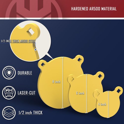 KNINE OUTDOORS 4",6",8" 1/2 inch Gong AR500 Targets for Shooting Range, Metal Targets Combo, Yellow