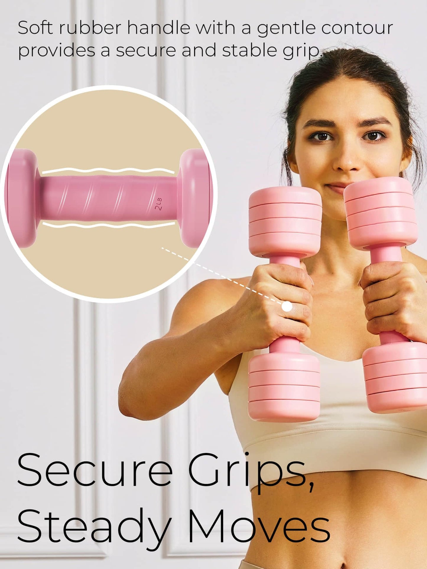 kure.fit Adjustable Dumbbell Set|2LB 3LB 4LB 5LB Light Hand Weights for Women|One-Twist Weight Adjustment|Non-Slip Curved Grip Handle|Free Weights for Home Gym, Rehab, Pilates, Yoga, Strength Training