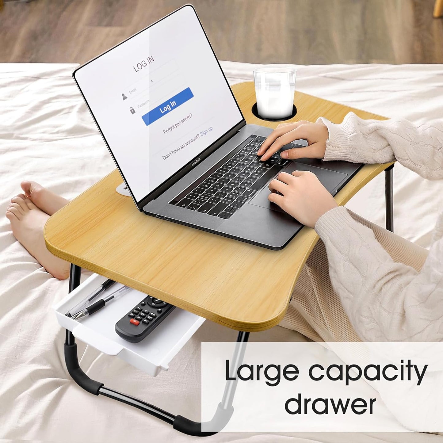 Laptop Bed Desk,Portable Foldable Laptop Lap Desk Tray Table with USB Charge Port/Cup Holder/Storage Drawer,for Bed/Couch/Sofa Working, Reading