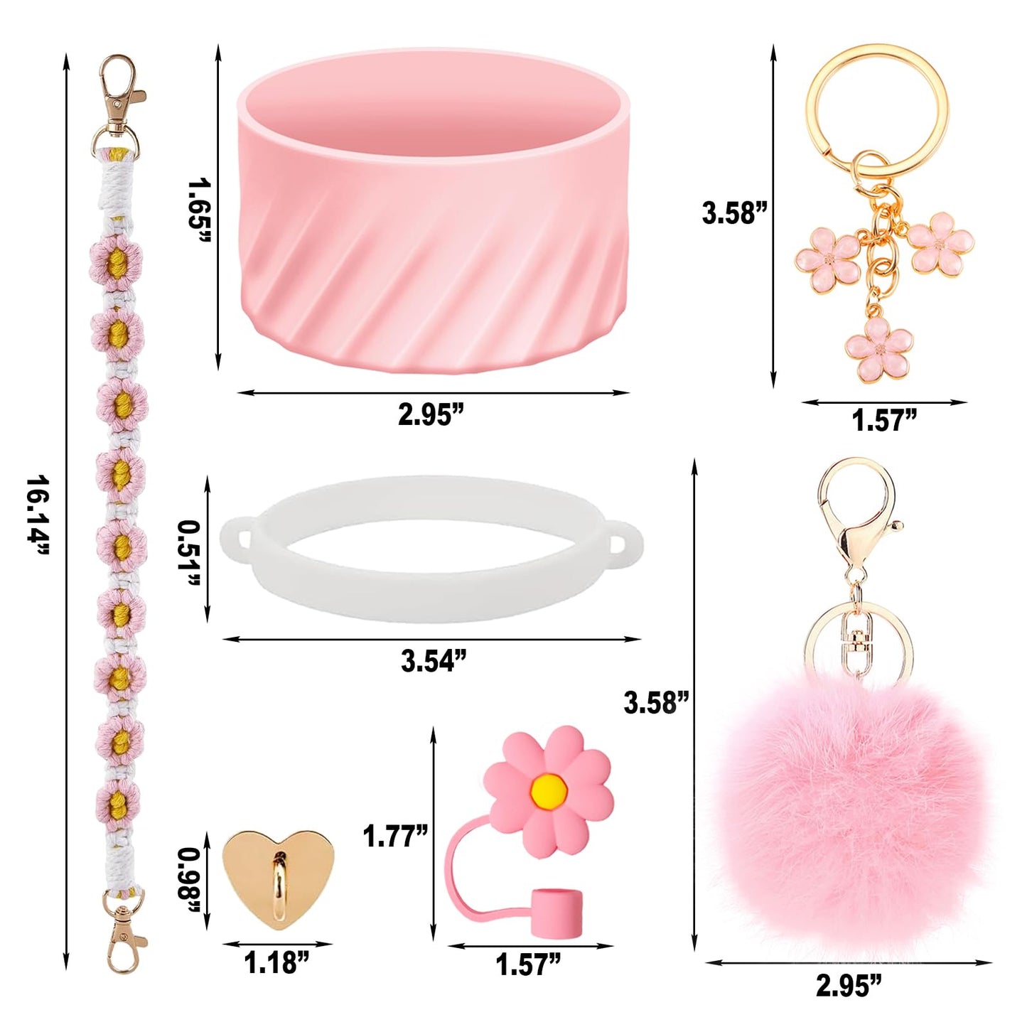 7PCS Accessories Set for Stanley Cup 40 oz 30oz, Including Protective Silicone Boot, Water Bottle Handle Strap, Keychain Charm, Heart Hook, Straw Cover Cap for Stanley Cup Accessories (Pink)