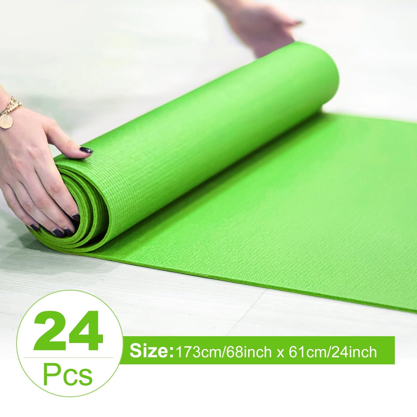 Funtery 24 Pcs 3 mm Thick Yoga Mat Bulk Exercise Workout Mat Non Slip Fitness Yoga Pad for Women Gym Home Pilates(Green)