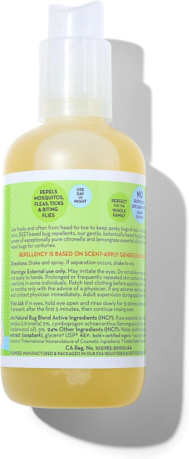 California Baby Natural Bug Repellent Spray | Citronella Bug Spray | DEET-Free | Repels Mosquitoes + Bugs | Allergy Friendly | Great Smell | Baby & Adult Insect Repellent Spray | 59 mL / 2 oz.