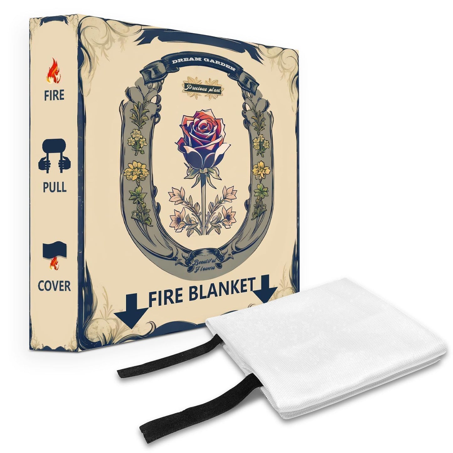 KIMIBOX Fire Blanket with Decoration Cover, 47x47 inches Fiberglass Fire Emergency Blanket, Flame Suppression Retardant Fireproof Survival Blanket, Rose