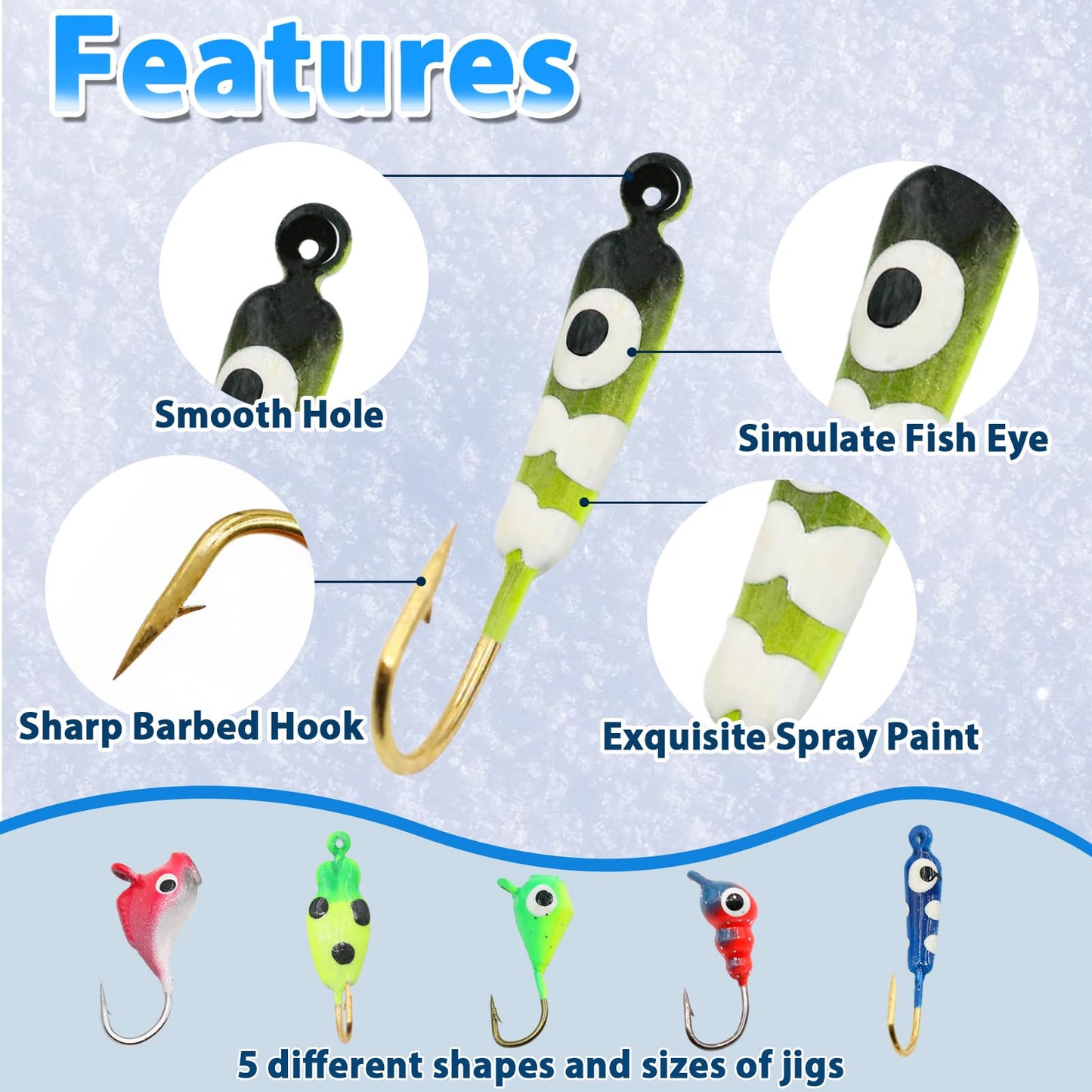 FishTrip Ice Fishing Jigs Kit, 30Pcs Glow Ice Fishing Lure Set for Winter Ice Jigging Crappie Sunfish Perch Panfish Walleye Pike Jigs, Ice Fishing Gear with Storage Box