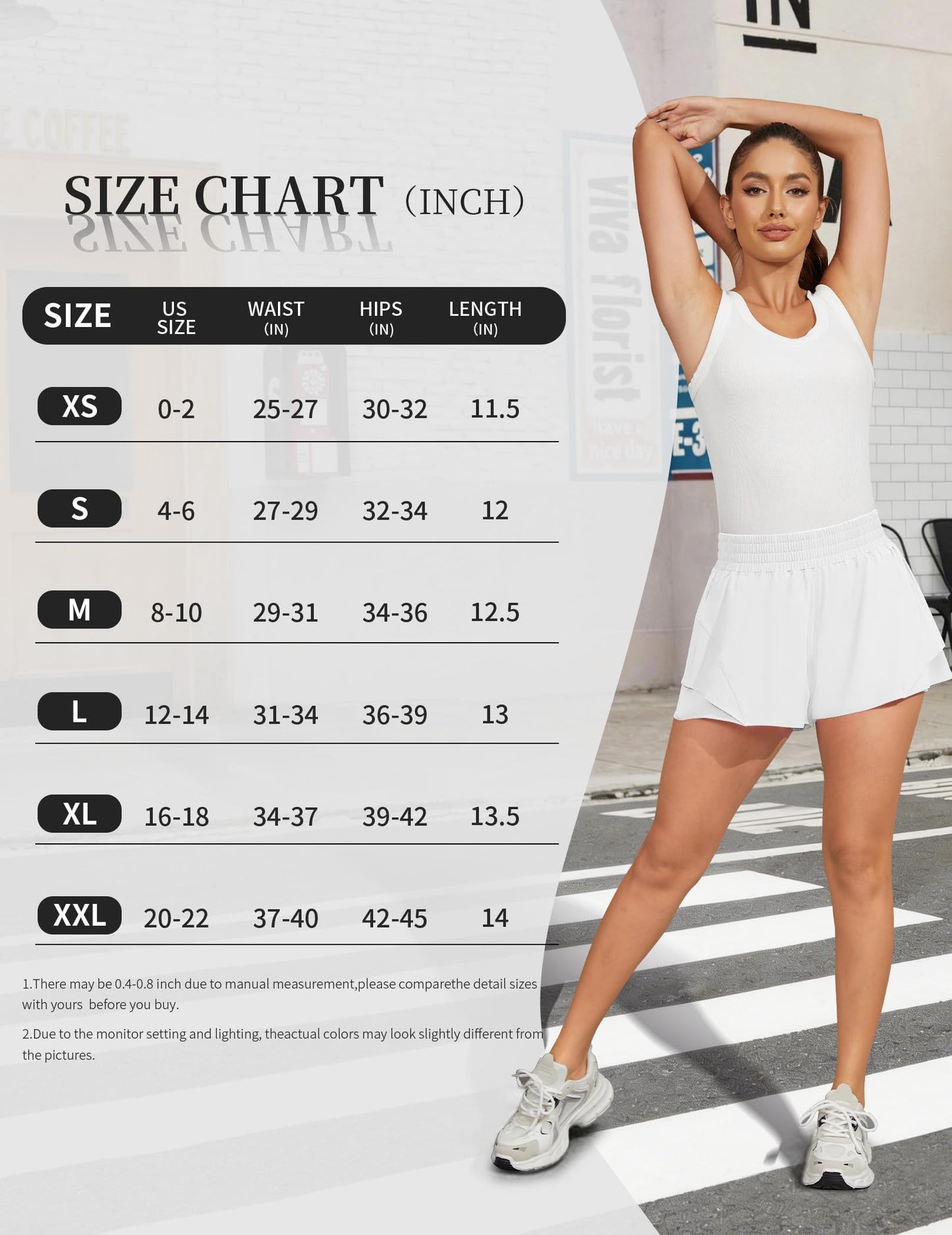 FireSwan Running Shorts for Women 2 in 1 High Waisted Butterfly Flowy Athletic Gym Yoga Pockets White Medium