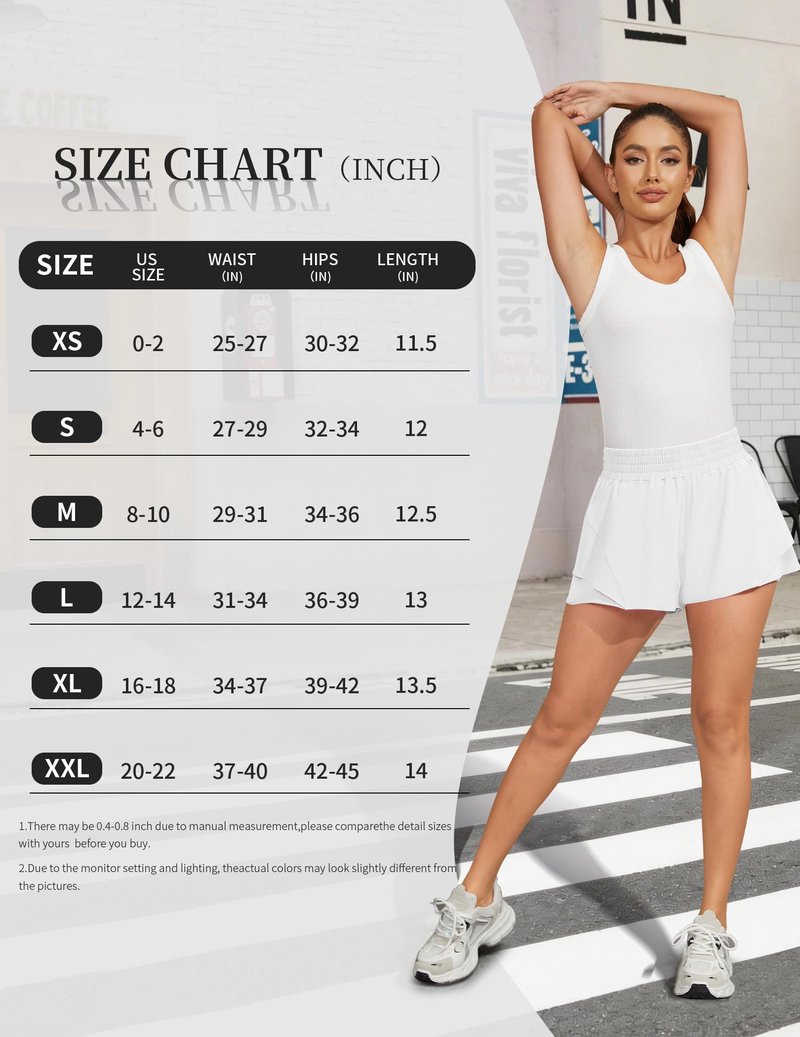 FireSwan Running Shorts for Women 2 in 1 High Waisted Butterfly Flowy Athletic Gym Yoga Pockets White Medium