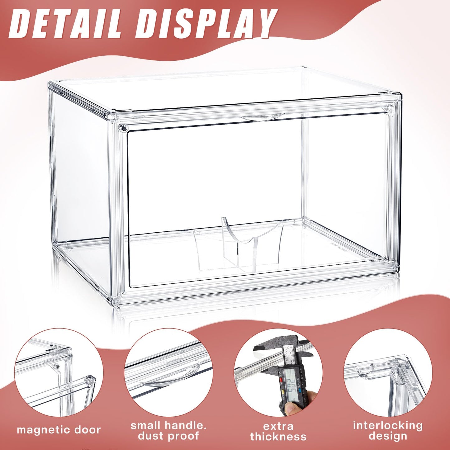 Thyle 4 Pack Football Display Case Full Size Clear Acrylic Stackable Box with Magnetic Door and UV Protection for Autographed Football Memorabilia Display
