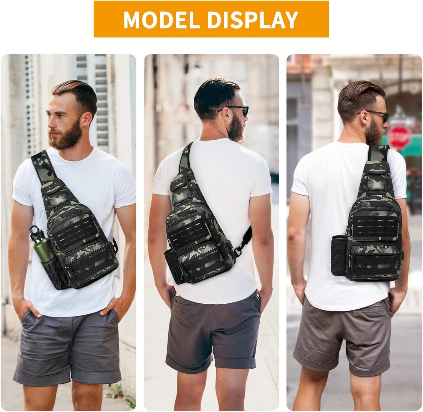 HUNTVP Small Tactical Sling Chest Pack Bag Molle Daypack Backpack Military Crossbody,Type1- ACU Camouflage