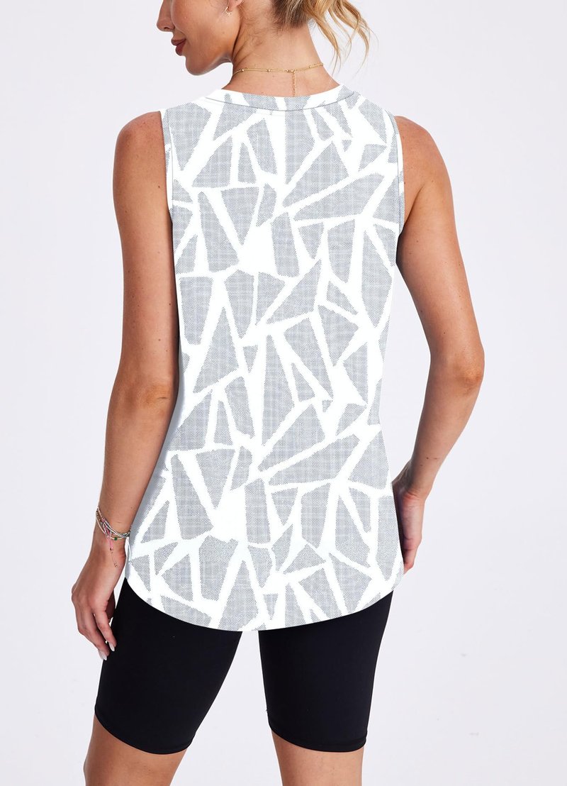 Workout Tank Tops for Women Sleeveless Running Athletic Loose Fit Yoga Tops Active Shirts Sports Gym Exercise White Print XXL