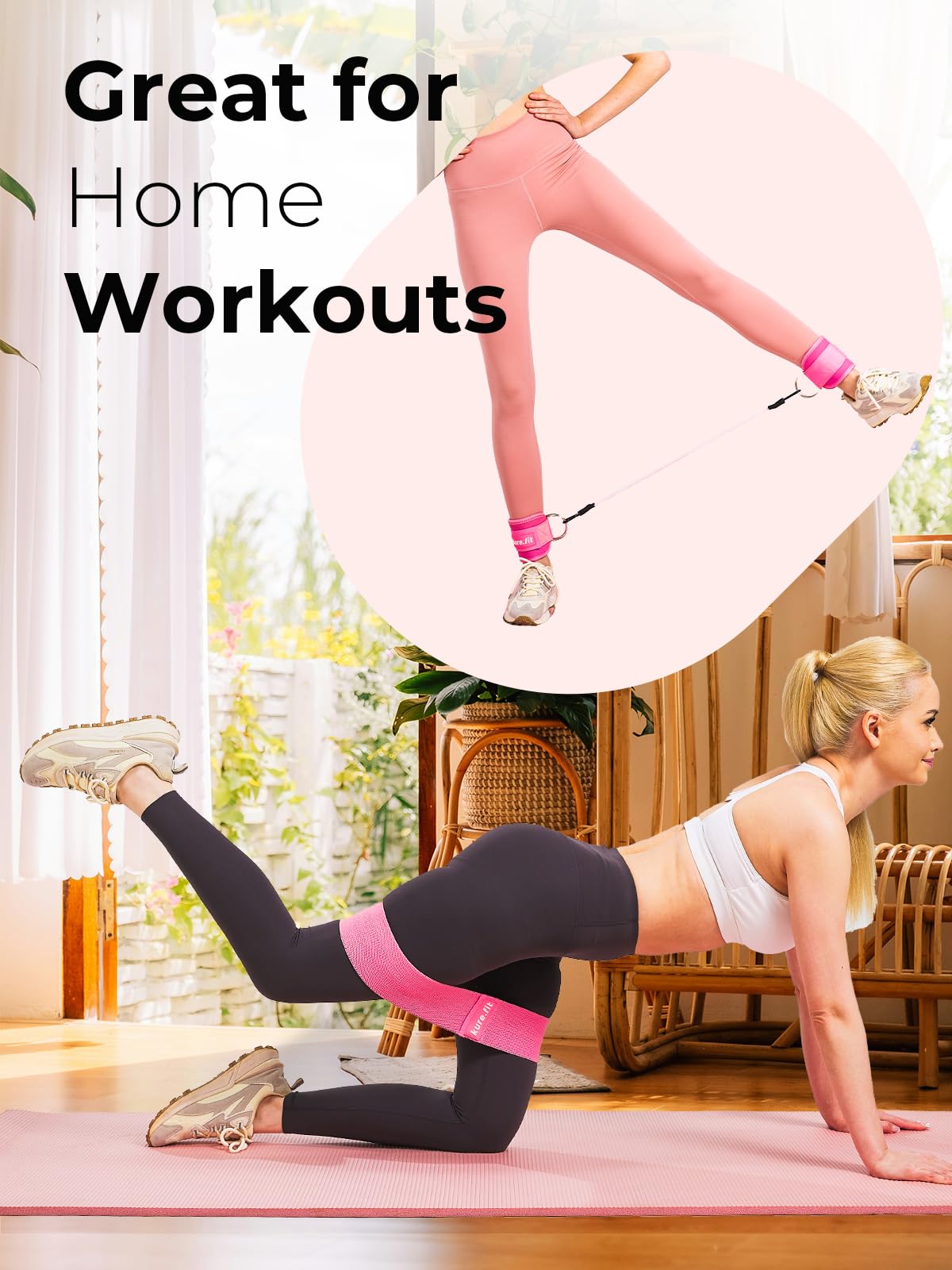 kure.fit Wrist & Ankle Weights (Pink) + Ankle Resistance Bands Cuffs (Pink) Bundle