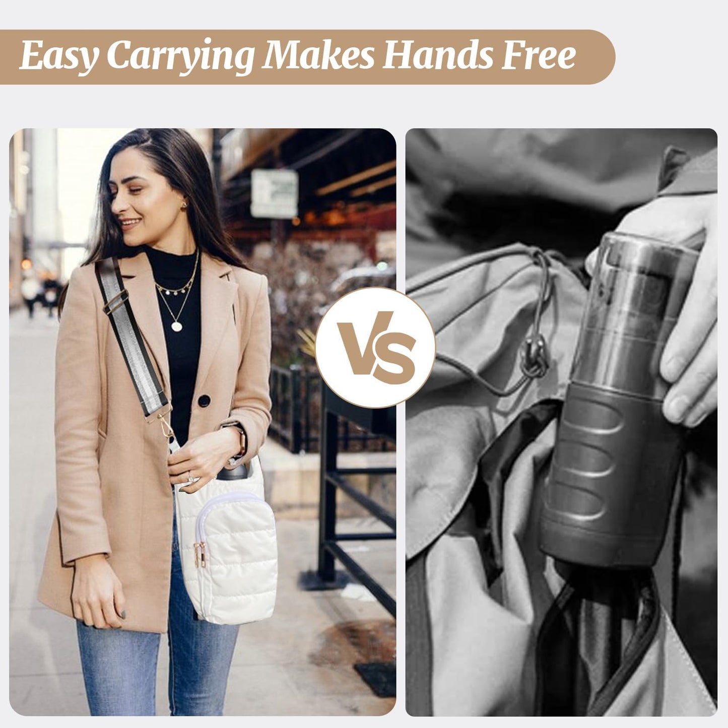 HYPINZI Water Bottle Holder with Strap Quilted Crossbody HydroBag Stylish Puffer Waterbottle Purses Water Bottle Sling Bag Water Bottle Accessories for Gifts Outdoor Travel Walking Hiking Camping