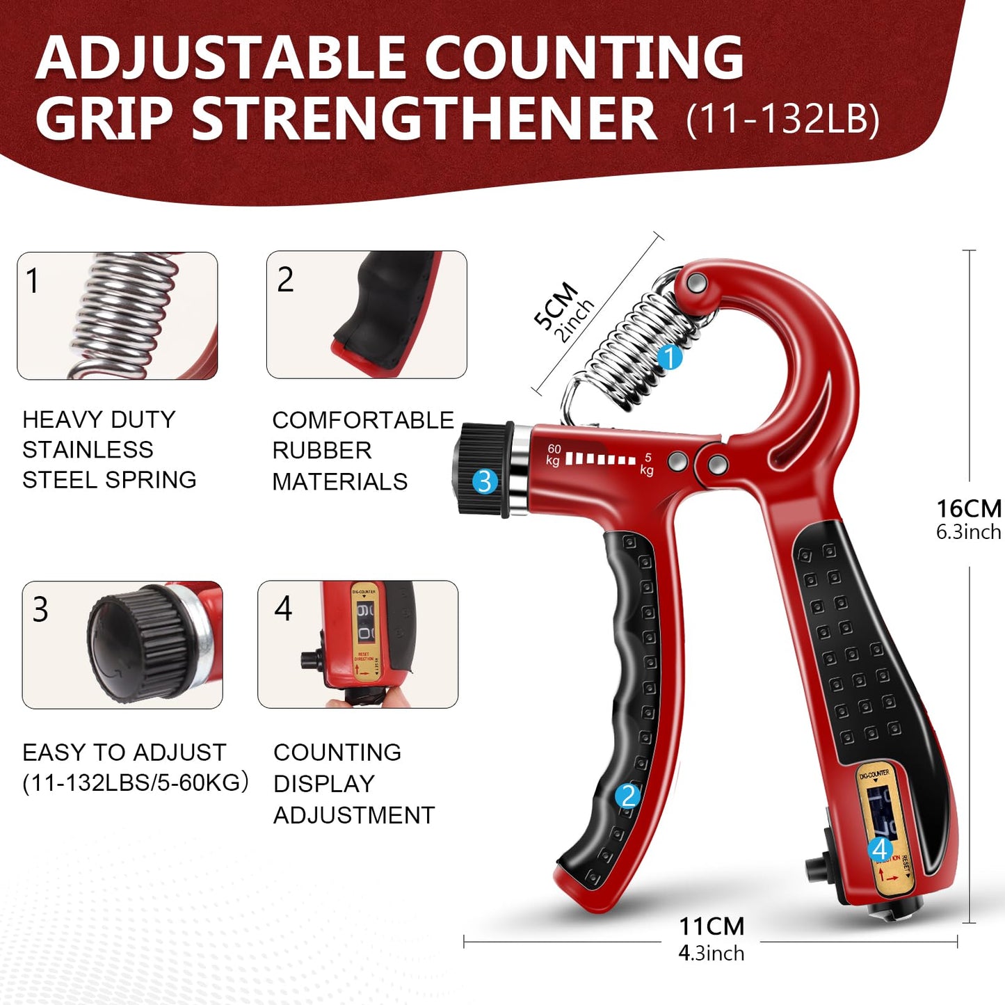 11PCS Grip Strength Trainer Kits, Hand Gripper Strengthener, Forearm Strengthener, Finger Strengthener, Finger Exerciser, Hand Exerciser, Stress Relief Ball, Grip Ring, for Muscle Building, Recover Hand Injury