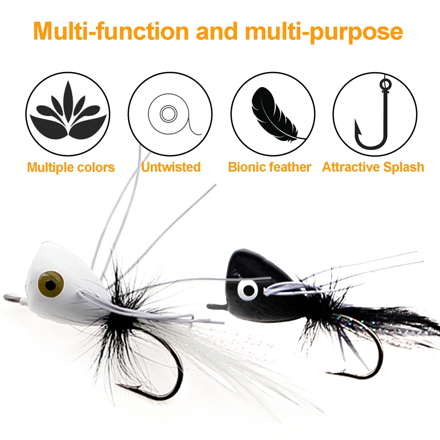 Ghanneey 10pcs Fly Fishing Poppers Fly Fishing Dry Flies Topwater Fishing Lures Bass Popper Flies Bugs Lures Panfish Bait Fly Trout Bobber Flies Kit for Bass Trout Panfish Bluegill Salmon