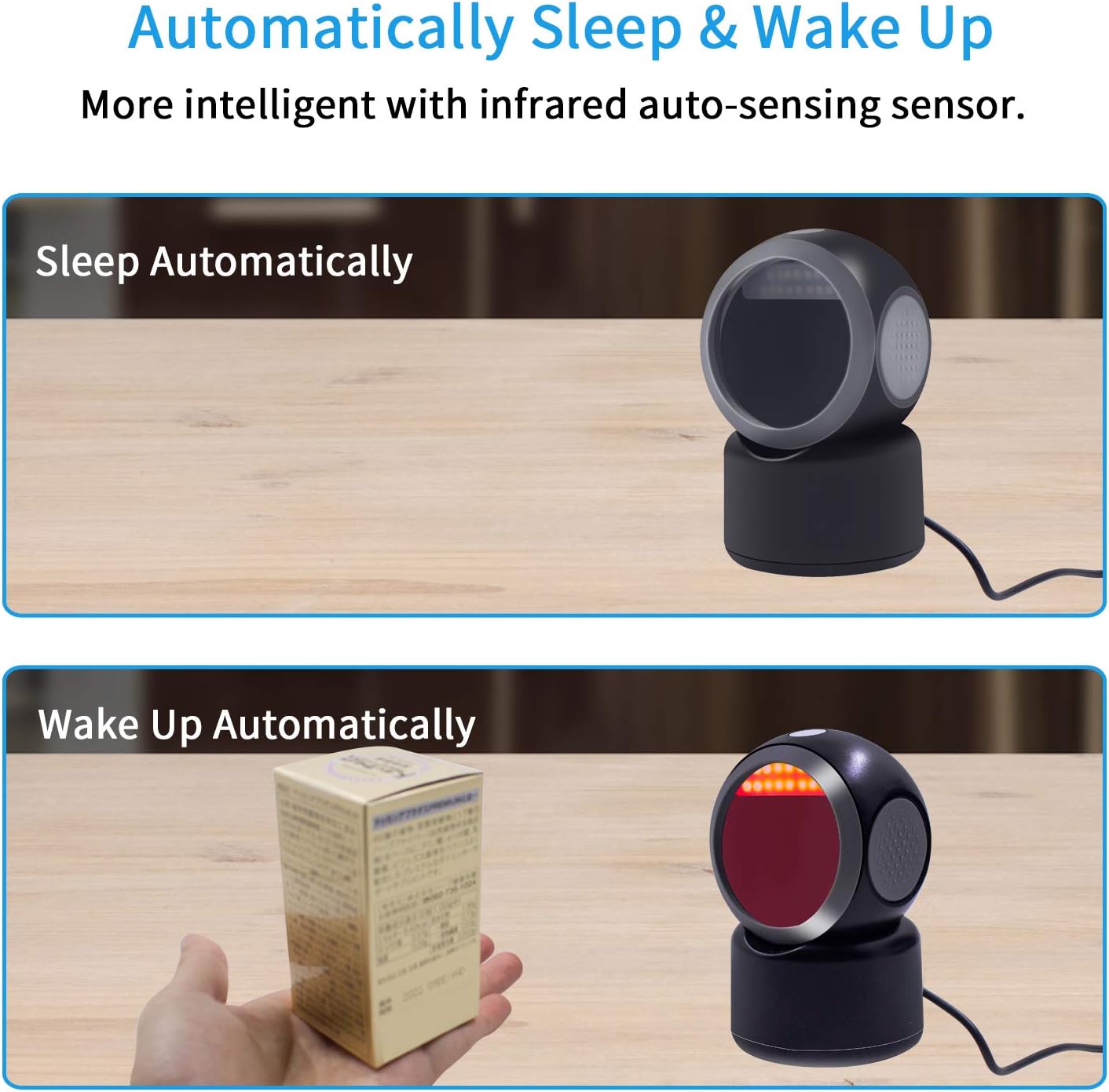 2D QR Barcode Scanner,Symcode Omnidirectional Hands-Free Automatic Barcode Reader for Mobile Payment Computer Screen ScanMeters