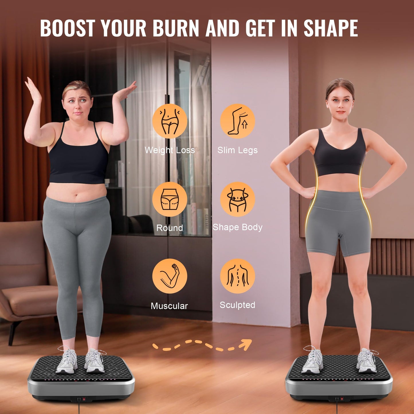 2025 New Vibration Plate Exercise Machine, TAWOM Vibration Plate for Lymphatic Drainage,Whole Body Fitness Platform for Weight Loss,Dynamic Workout Lights,Home Gym Workout for Women & Men - Grey