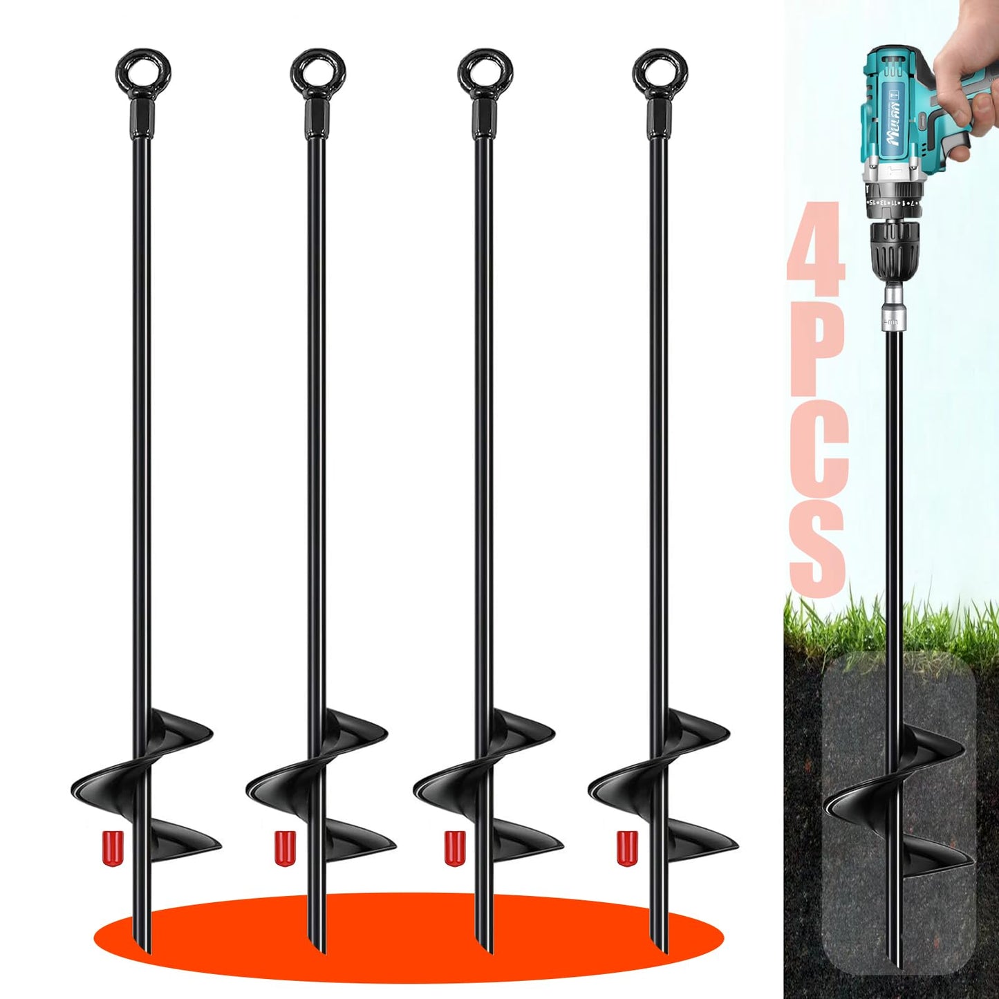 18 inch Ground Anchors Srew in Heavy Duty, Earth Shed Anchor Kit, Trampoline Stake Hook for Dirt, Swing Sets, Playset, Tent, Canopy, Carport, Hurricane, Mobile Home Tie Down, 4pcs