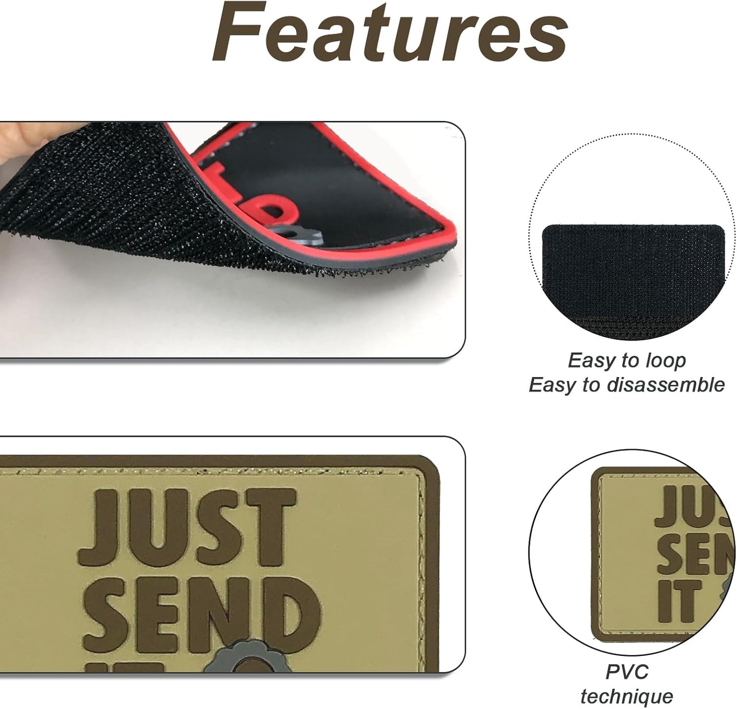 Just Send It Sniper Rubber Tactical Patch 2.95x2 inches with Hook Fastener Back for Hats Caps Clothing Vests Bags Backpacks (Tan)