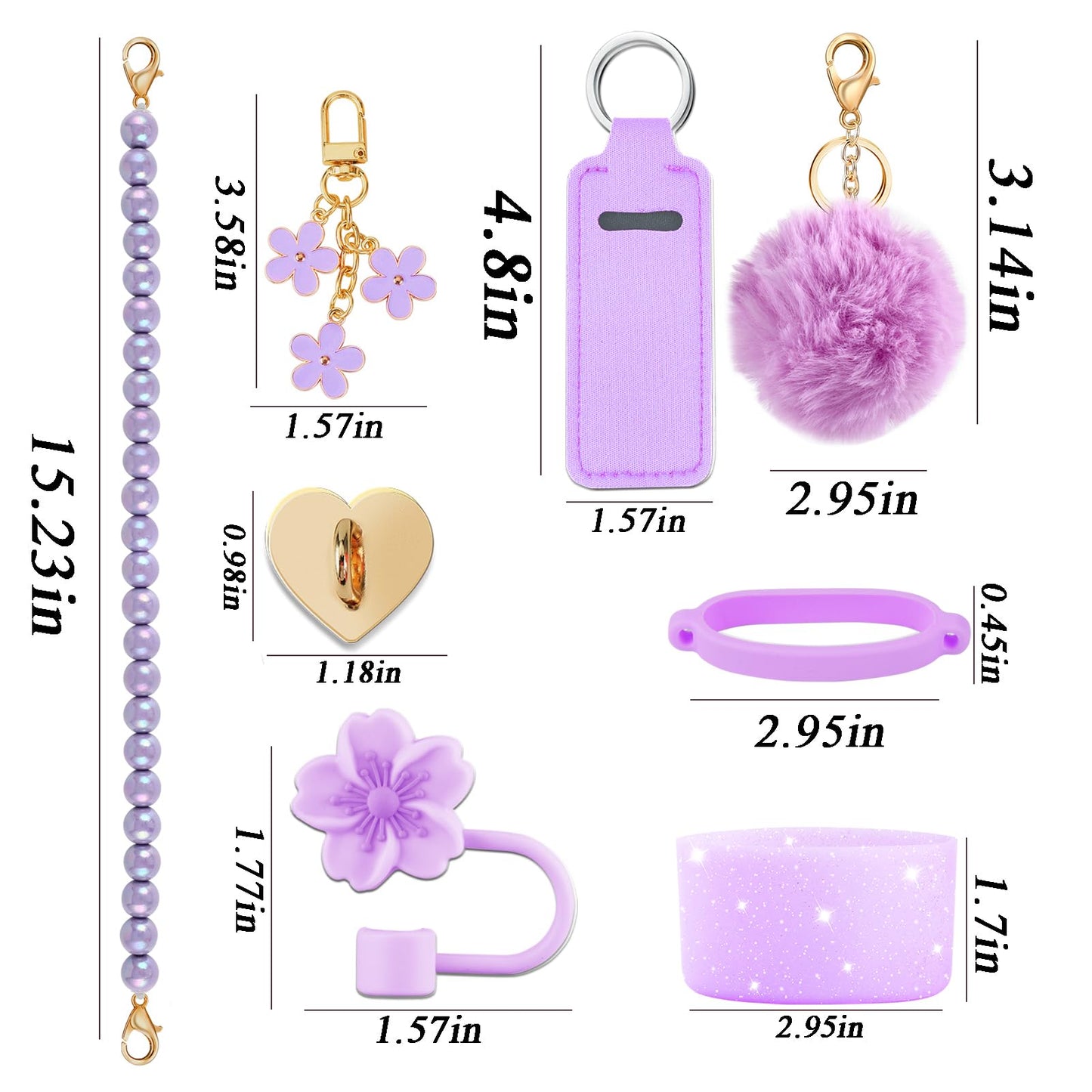 Lestp Accessories Set for Stanley Cup Water Bottle Holder Strap Straw Cover Cap for Stanley Cup Charms Boot Flower Purple Tumbler 30oz 40oz Accessories Cute Silicone Straw Topper Charms Boot Holder