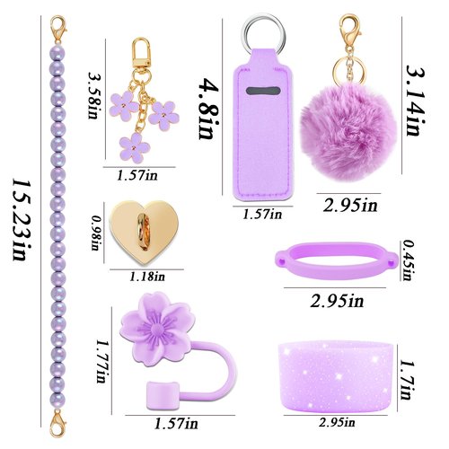 Lestp Accessories Set for Stanley Cup Water Bottle Holder Strap Straw Cover Cap for Stanley Cup Charms Boot Flower Purple Tumbler 30oz 40oz Accessories Cute Silicone Straw Topper Charms Boot Holder