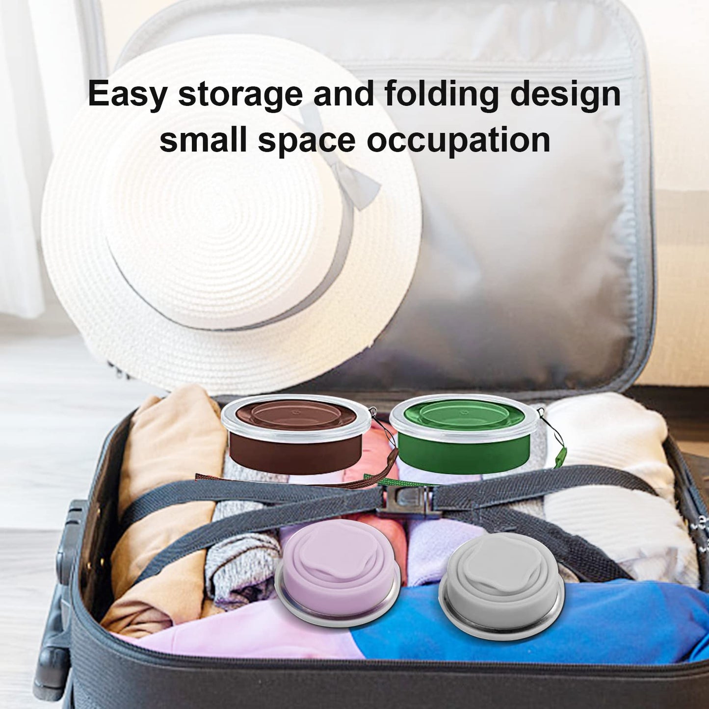 JIELUO Silicone Collapsible Travel Water Cup 200ml, 6Pack Collapsible Silicone Cup with Lid, Expandable Drinking Cup Set, Reusable Mug for Camping, Hiking, Travel