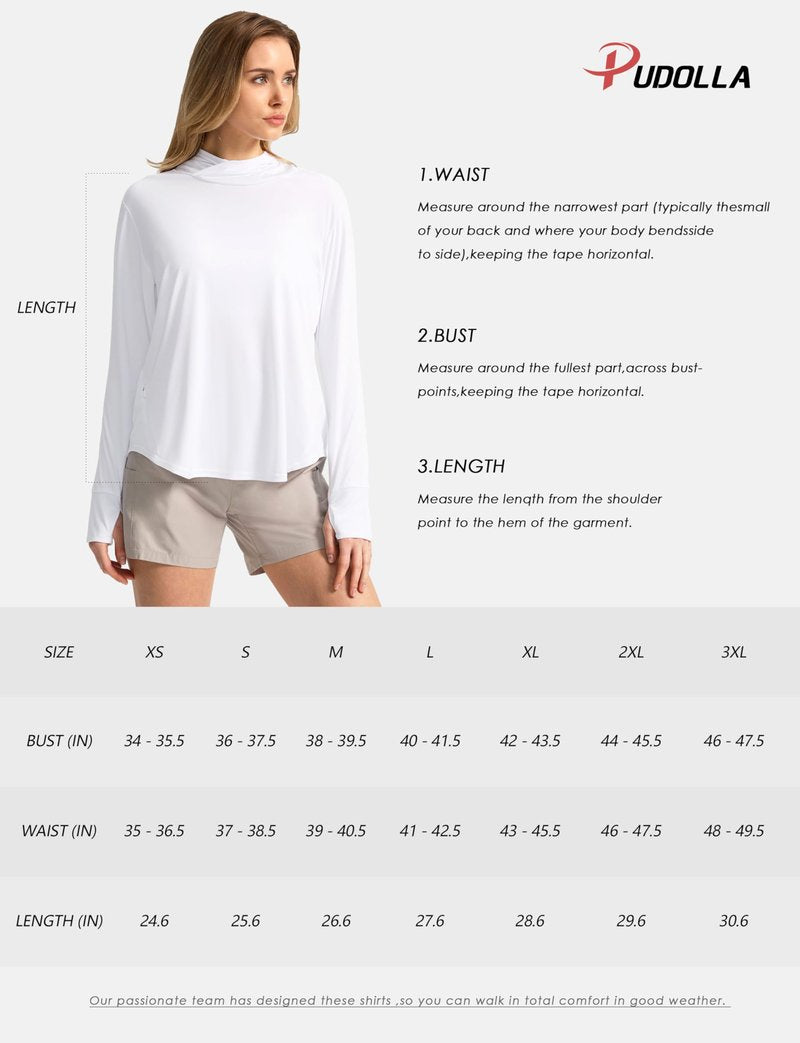 Pudolla Women's Sun Protection Shirt UPF 50+ Long Sleeve Lightweight UV Hoodie for Women Hiking Outdoor Fishing Summer (Black Medium)