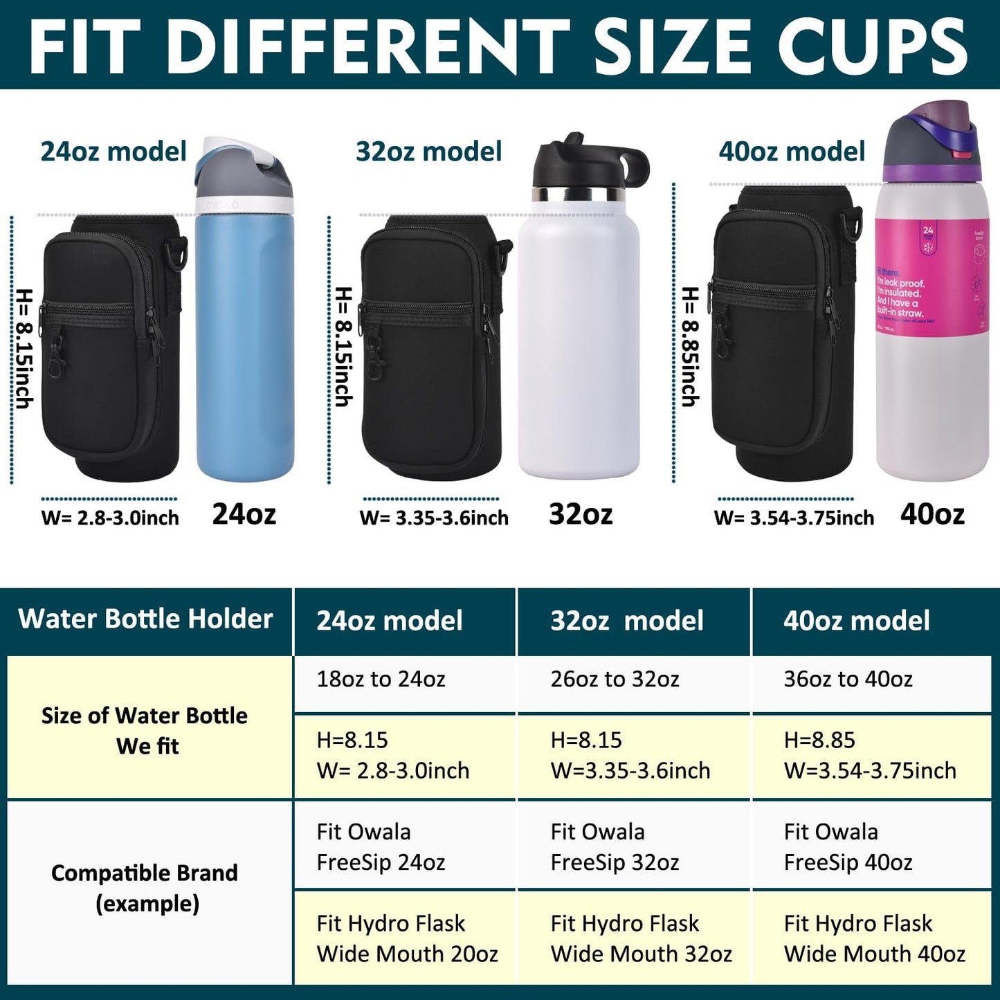 Water Bottle Holder Bag with Phone Pocket for Owala FreeSip 24 oz Neoprene Water Bottle Carrier Pouch with Adjustable Shoulder Hand Strap Crossbody Accessories for Hiking Travelling Camping