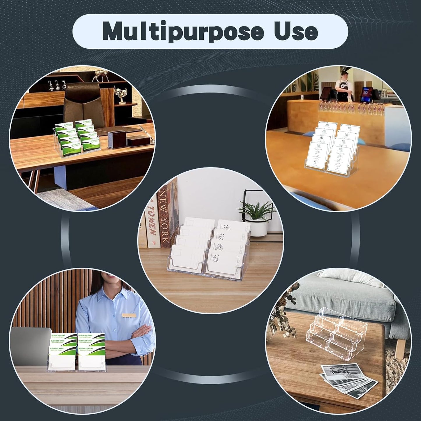 Acrylic Business Card Holder for Desk,4-Tier Clear Plastic Display Stand with 8 Pockets, Holds 400 Cards,ldeal for Office & Workspace Organization