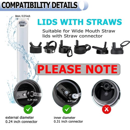 ZARZAVT 4-Pack Replacement Straws with Brush | 8mm BPA-Free Plastic Straws for Hydro Flask Straw Lid | Leakproof & Durable Fit(Not for Stanley/Narrow Mouth)