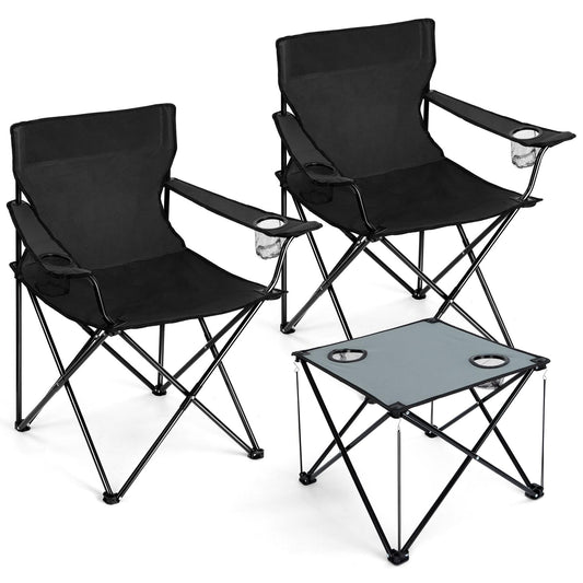 Joyfair Camping Chairs & Table Set(2 Chairs + 1 Table), Heavy Duty Portable Outdoor Lawn Large Folding Chair for Adults, Ideal for Backpacking Fishing Hiking, Carry Bag & Cup Holder (Black Chair)
