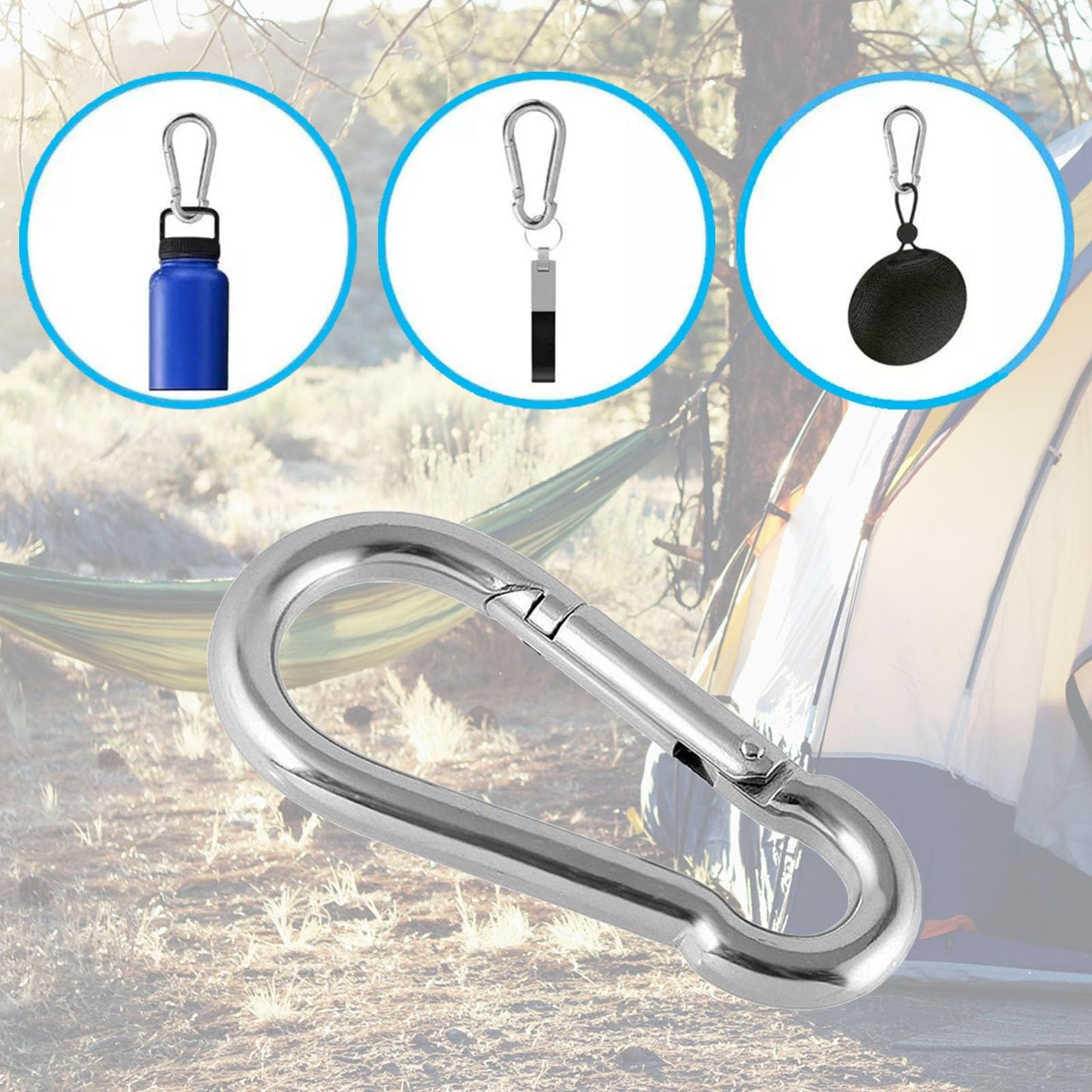 30PCS 304 Stainless Steel Carabiner Clip, Spring Snap Hook M4 1.57 Inch Small Keychain for Keys Swing Set Camping Fishing Hammock
