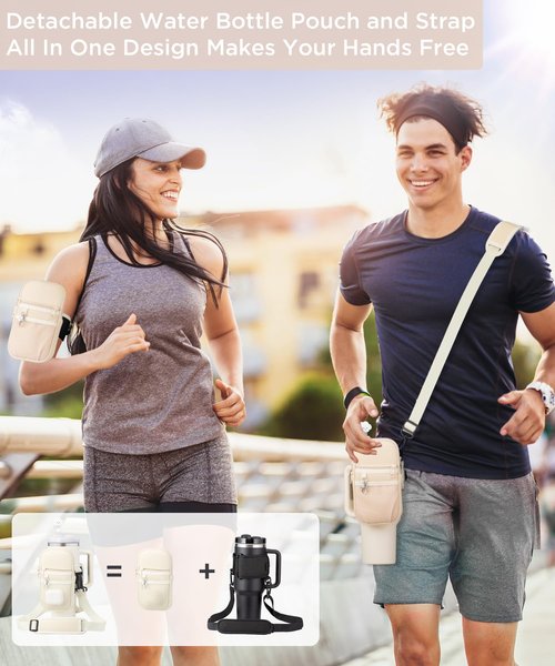 Water Bottle Holder with Strap Water Bottle Pouch for Stanley 40oz/30oz Tumbler Water Bottle Carrier Purse with Phone & Earphone Pocket for Stanley Cup Accessories with Straw Cover,A-Z Letter Charms