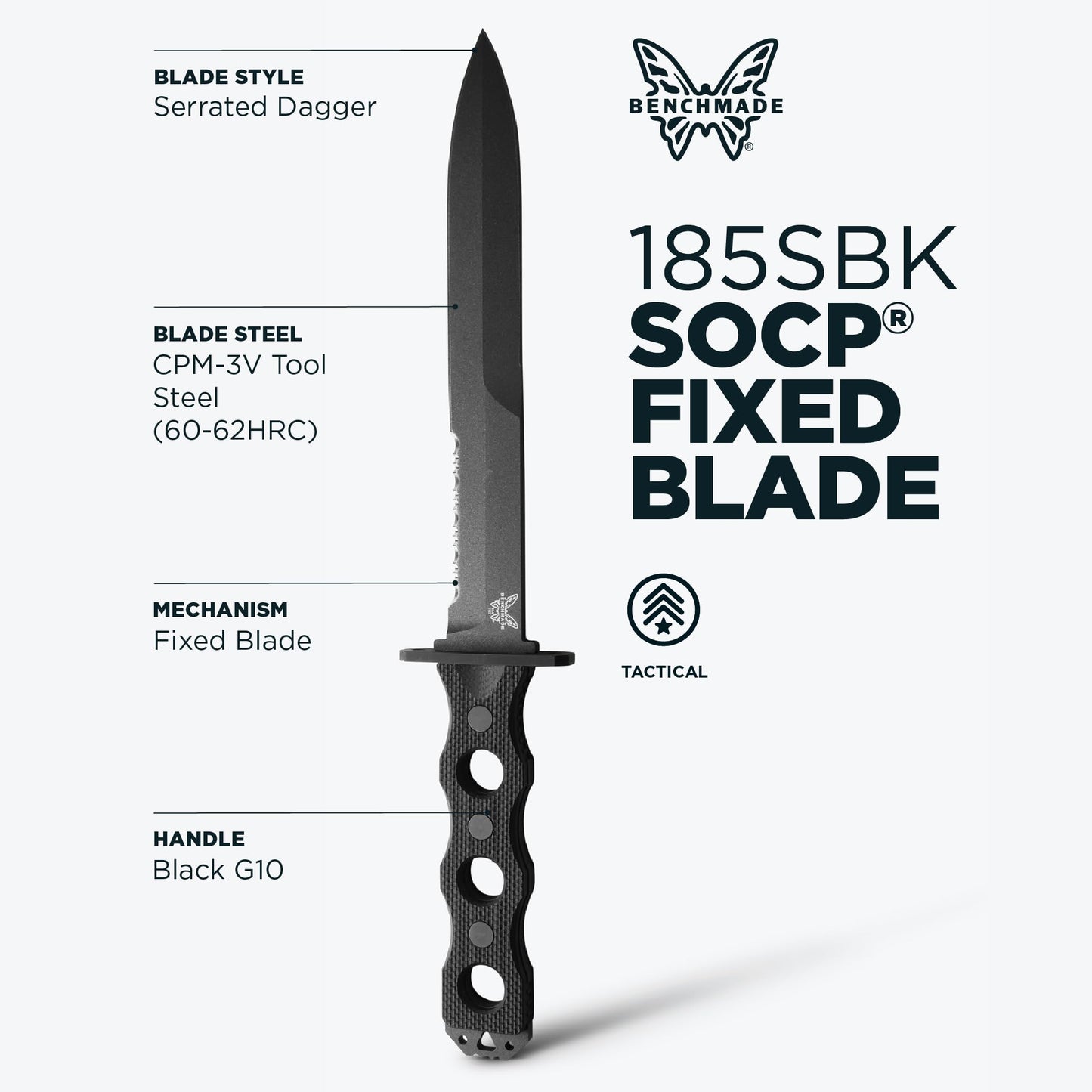 Benchmade - SOCP 185 Tactical Knife with Black G10 Handle (185SBK)